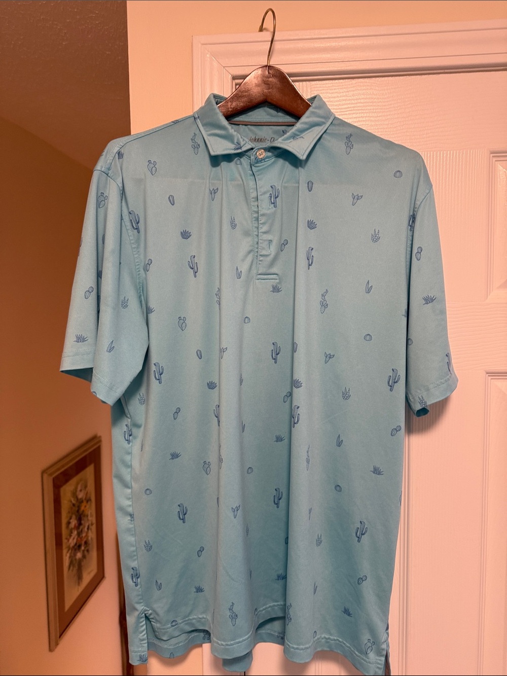 johnnie-O Aqua Blue Cactus Print Polo